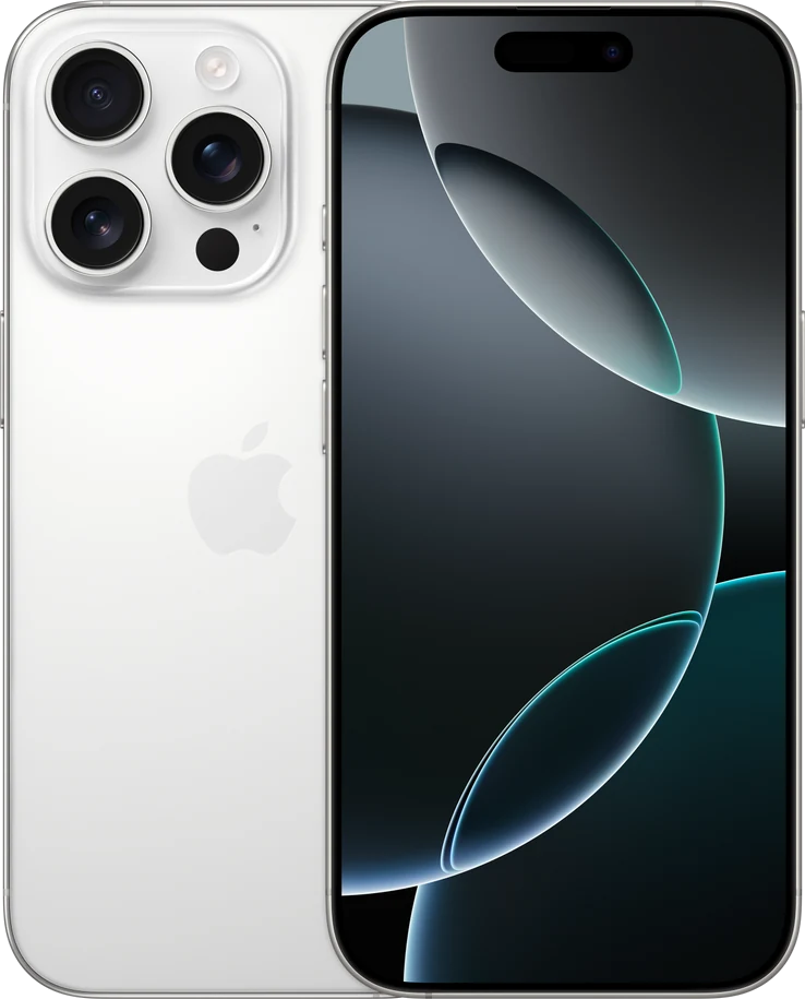 iPhone 16 Pro, white titanium, back and front